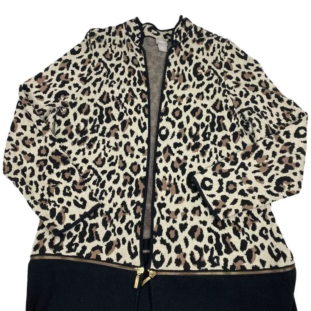 Chico's Convertible Leopard-Print Cardigan size Large - Picture 4 of 10
